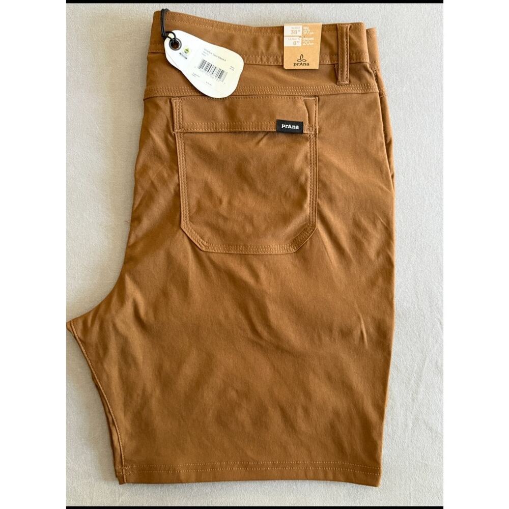 Mens PrAna Tech Zion Short II Stretch Standard Fit Belt Sz 38" 8" Sepia/Tumeric